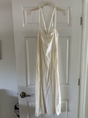 Wild Fable Beige Yellow Linen Dress Midi Size 14 Cross Lie Back Summer Spring